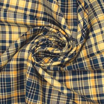 Checkered cotton twill fabric - navy and yellow