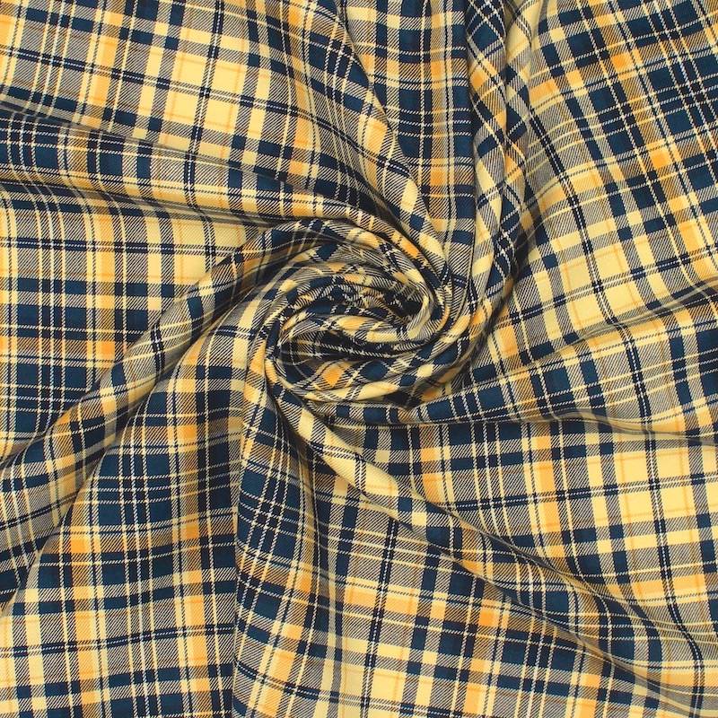 Checkered cotton twill fabric - navy and yellow