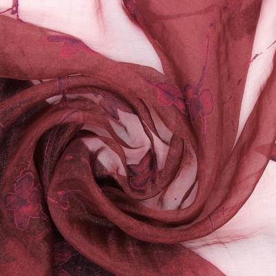 Floral printed voile fabric - burgundy