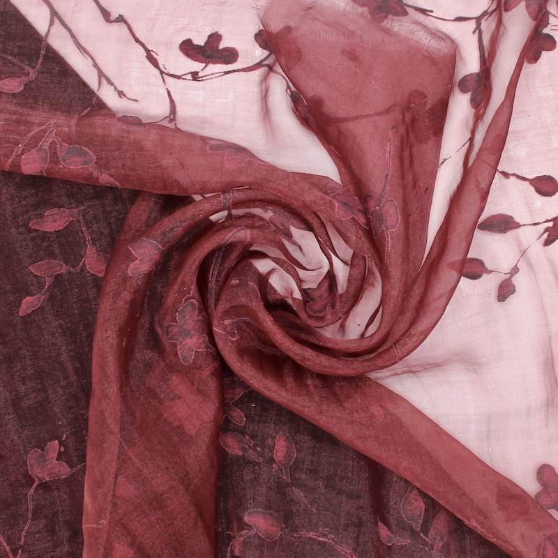 Floral printed voile fabric - burgundy