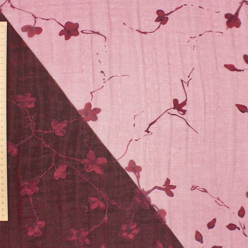 Floral printed voile fabric - burgundy