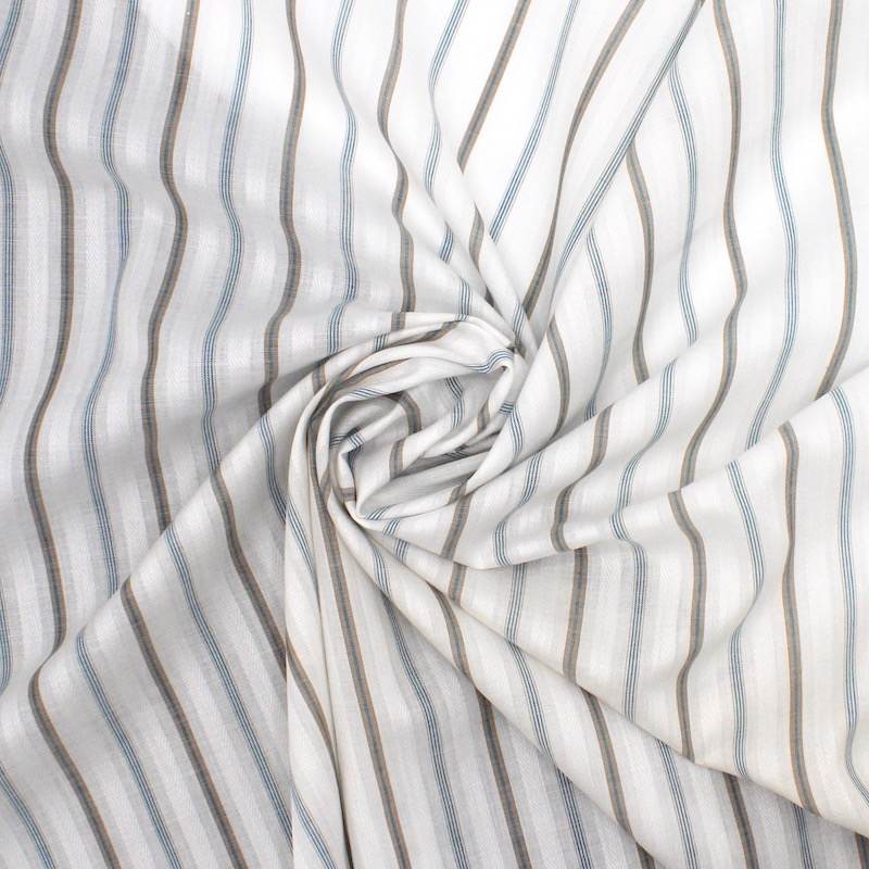 Striped jacquard cotton fabric - off-white