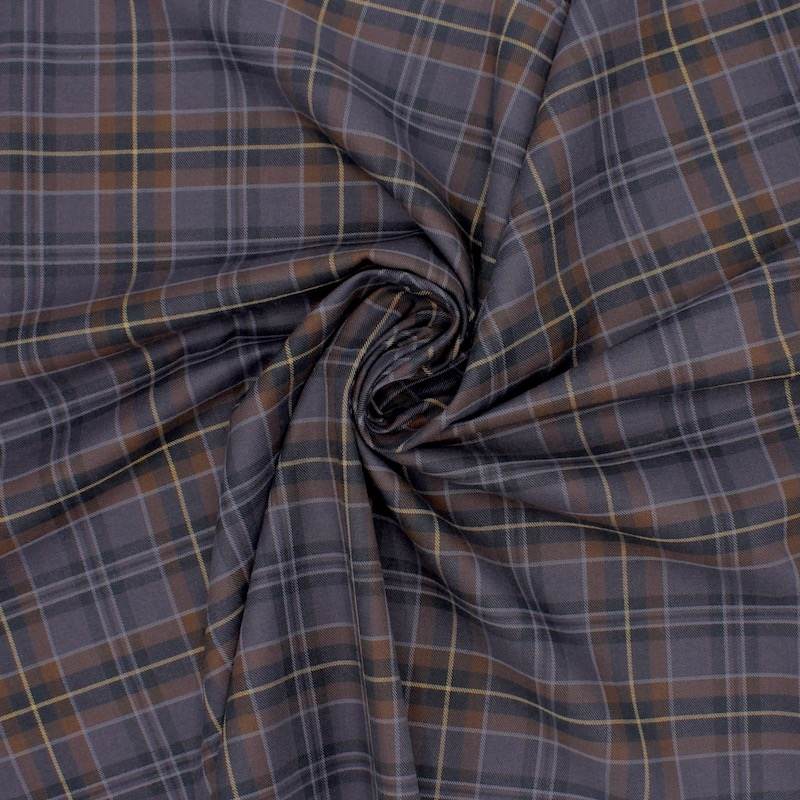 Checkered cotton twill fabric - brown and taupe 