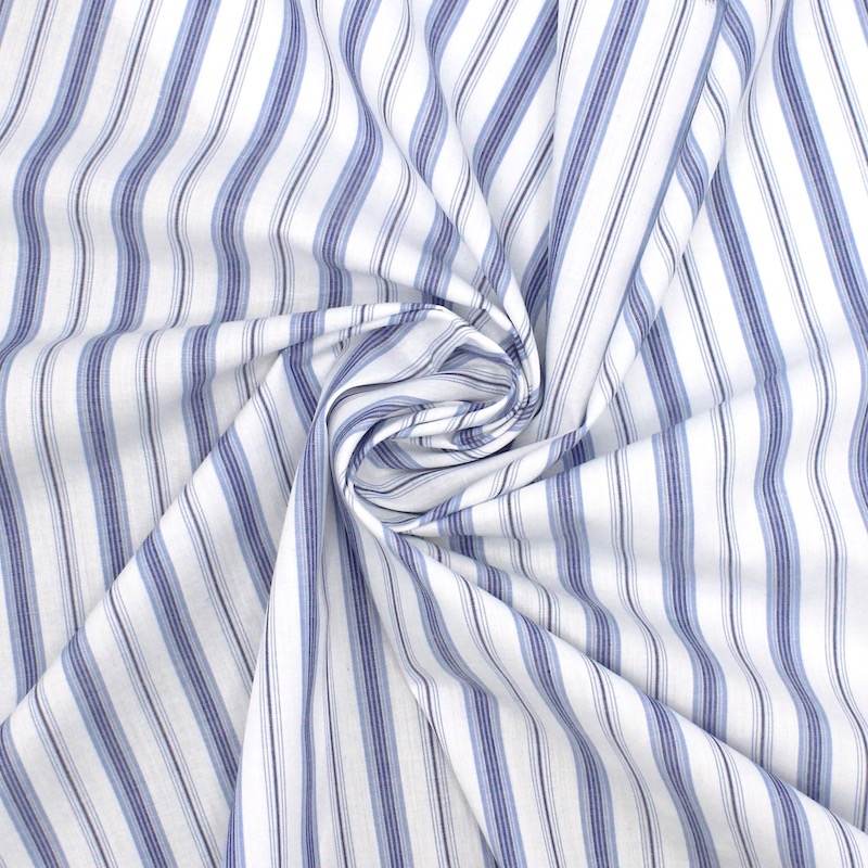Tissu 100% coton rayures - bleu et blanc
