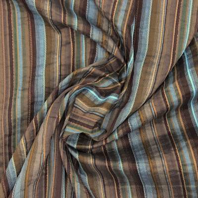 Extensible fabric with stripes - brown and blue
