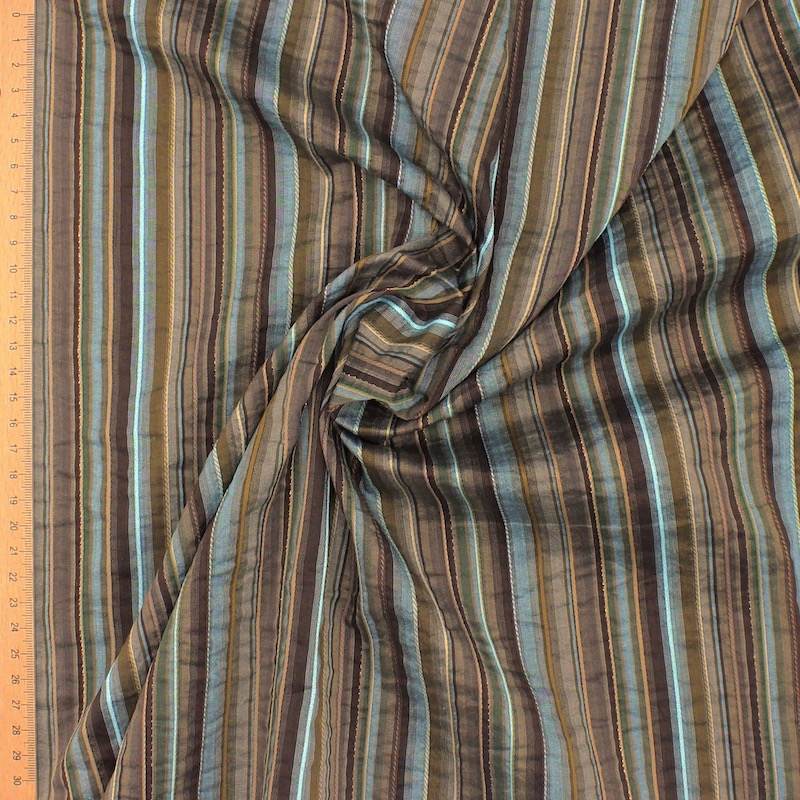 Extensible fabric with stripes - brown and blue