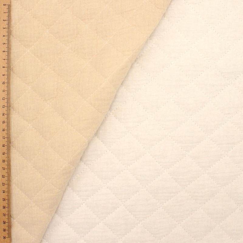 Tissu double gaze matelassé bicolore - écru et blanc cassé