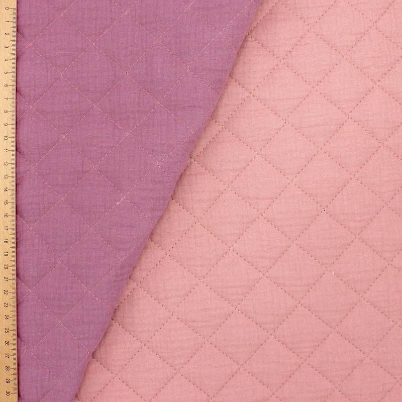 Tissu double gaze matelassé bicolore - rose et parme