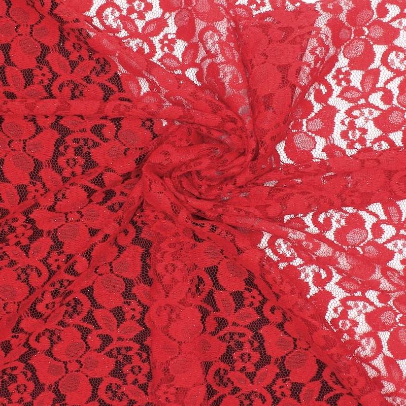 Tissu dentelle pailletée - rouge