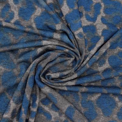 Viscose jersey stof met dierenprint - blauw en grijs