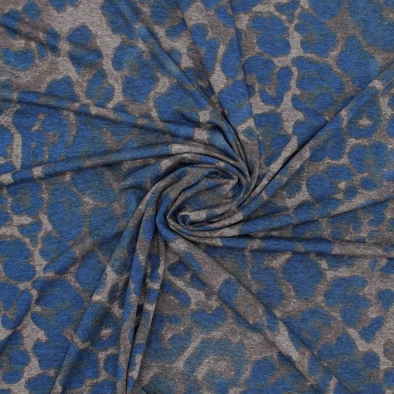 Animal print viscose jersey fabric - blue and grey