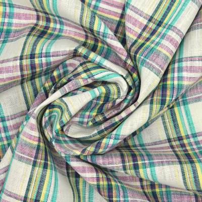 Checked cotton and linen fabric - multicoloured