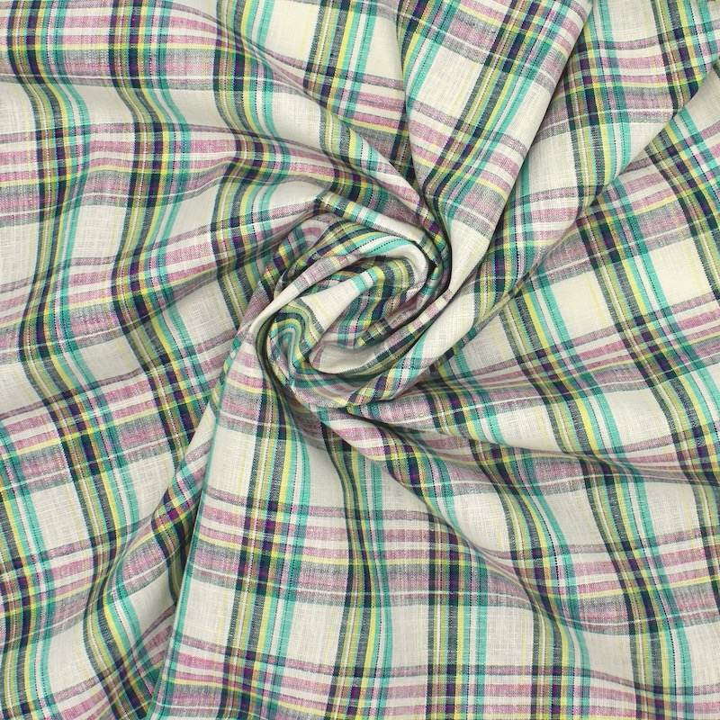 Checked cotton and linen fabric - multicoloured