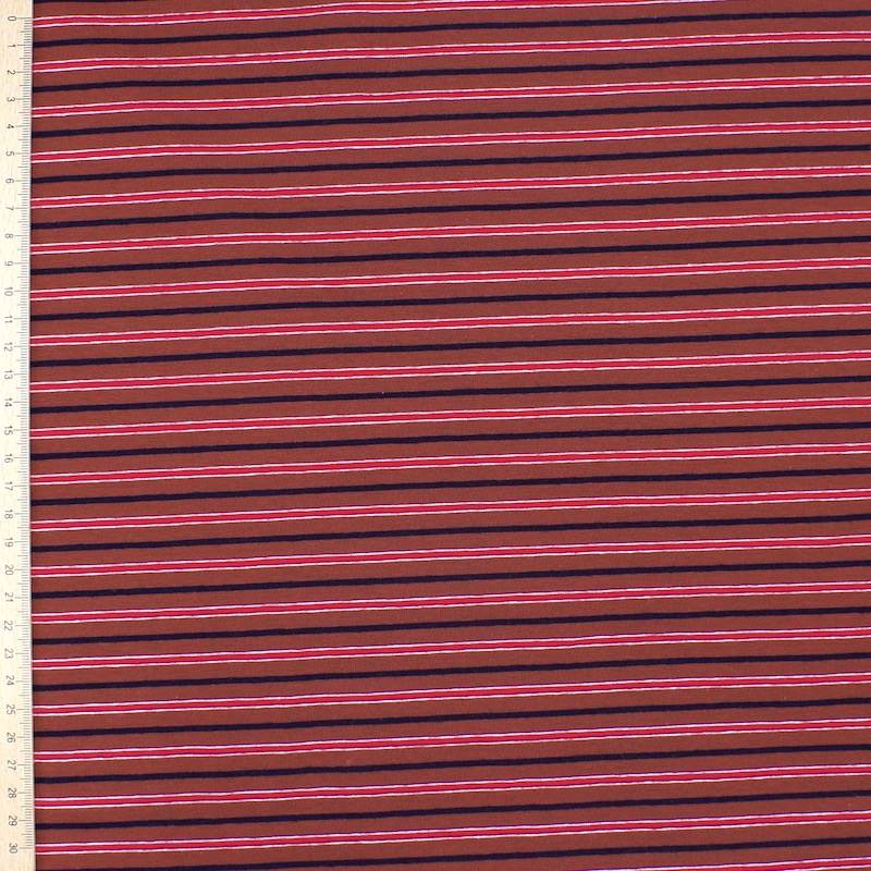 Organic cotton striped jersey fabric - brown