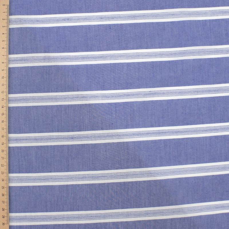 Tissu viscose et coton rayures - bleu jeans