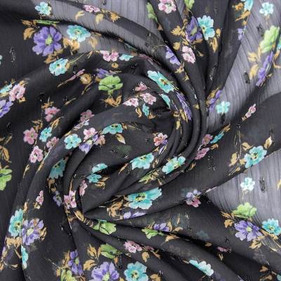 Flower print polyester voile - black