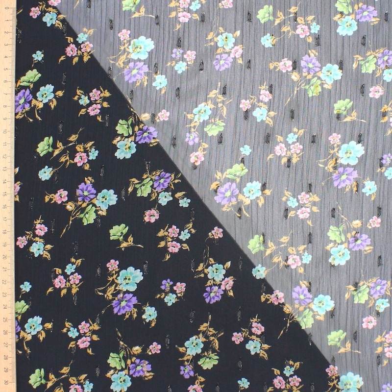 Flower print polyester voile - black