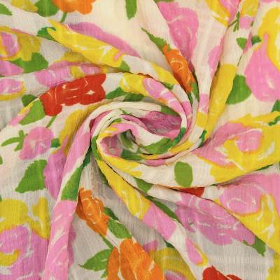 Floral print stretch fabric - ecru