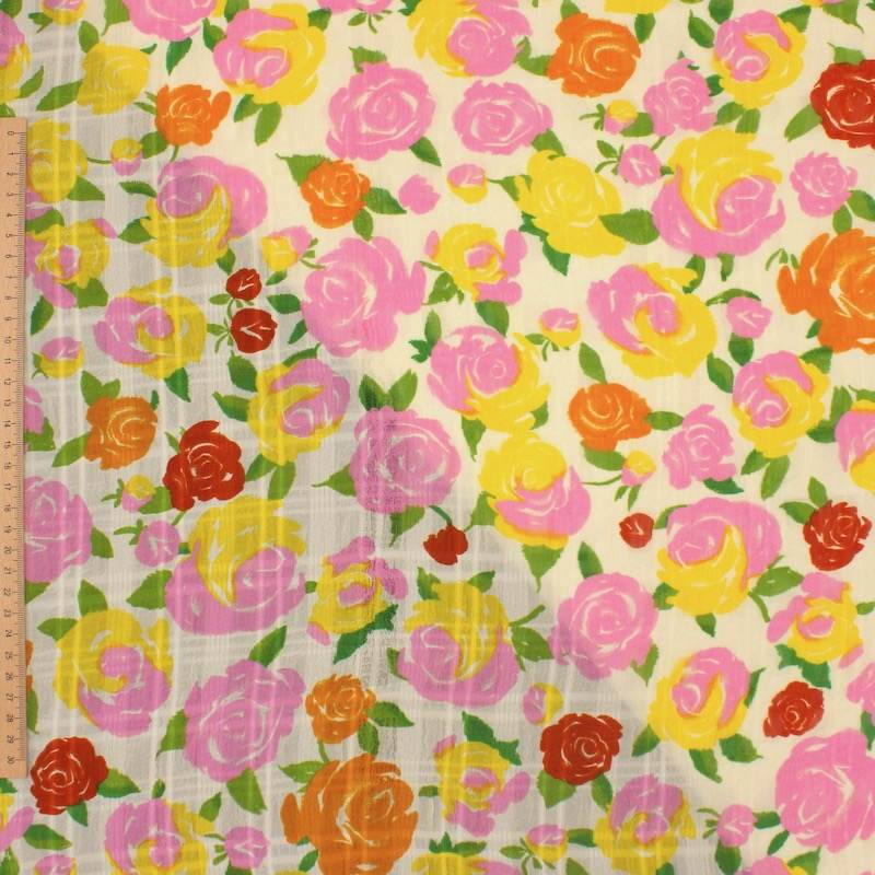 Floral print stretch fabric - ecru