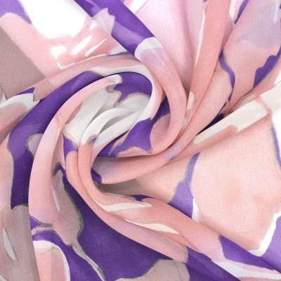 Voile viscose imprimé fleurs - rose et mauve