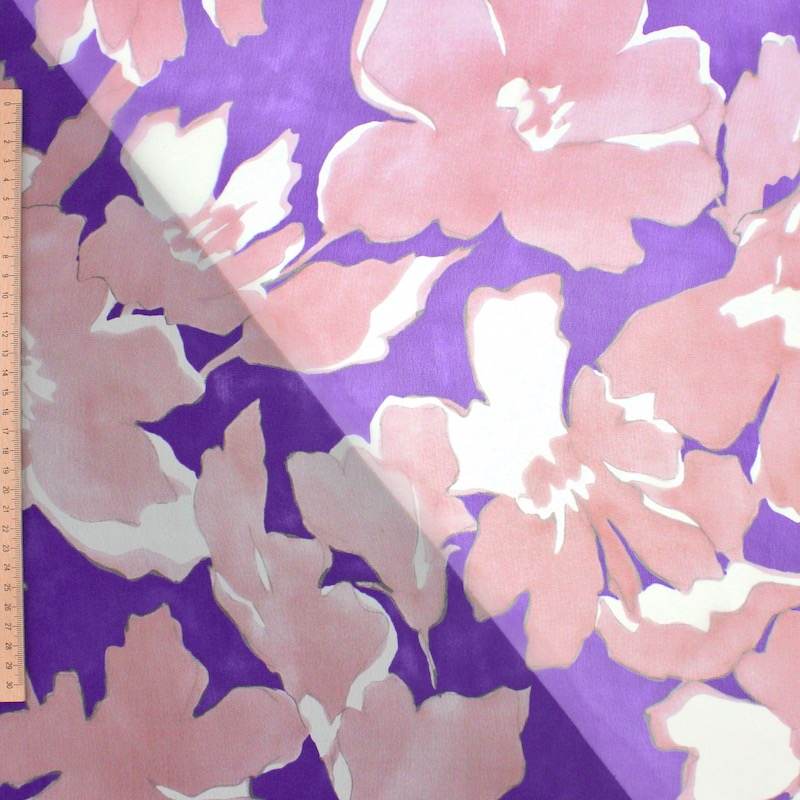 Floral print viscose voile - pink and mauve