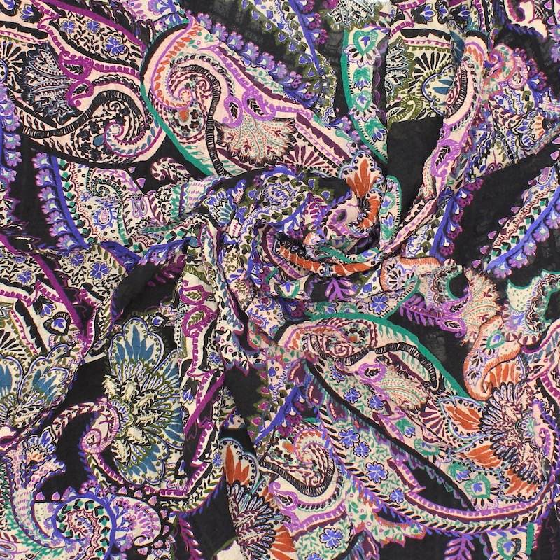 Floral print stretch fabric - black