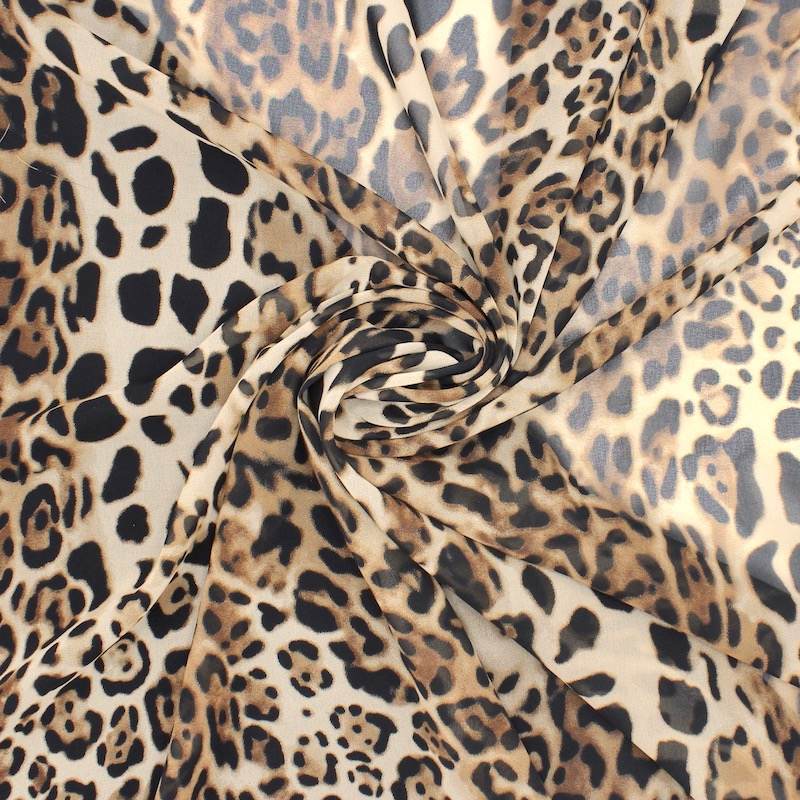 Leopard print polyester voile - brown