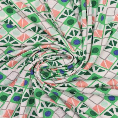 Viscose jersey fabric geometric print - white