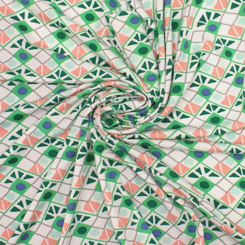 Viscose jersey fabric geometric print - white