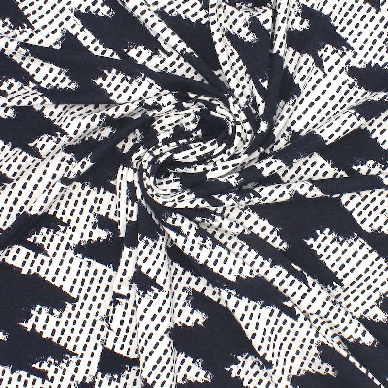 Printed viscose jersey fabric - navy and white