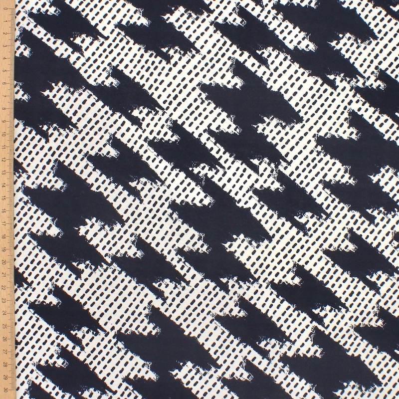 Tissu jersey viscose motifs - marine et blanc