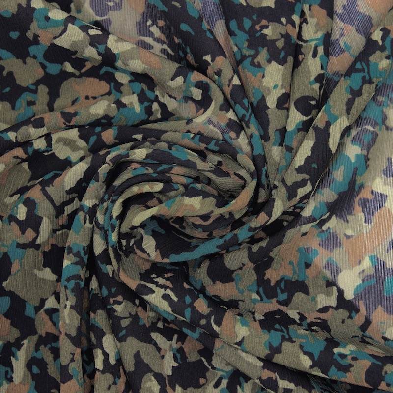 Voile polyester imprimé camouflage