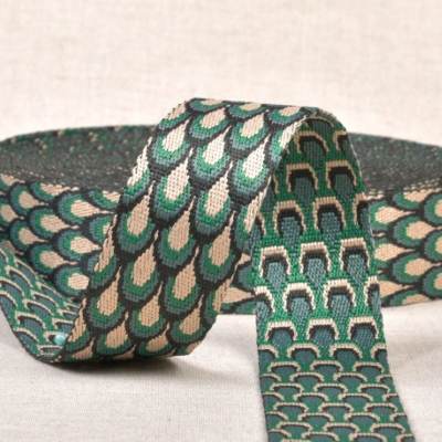 Peacock pattern polyester webbing - green