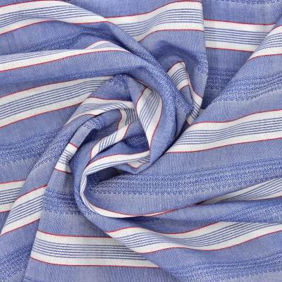 Striped viscose and cotton fabric - denim blue