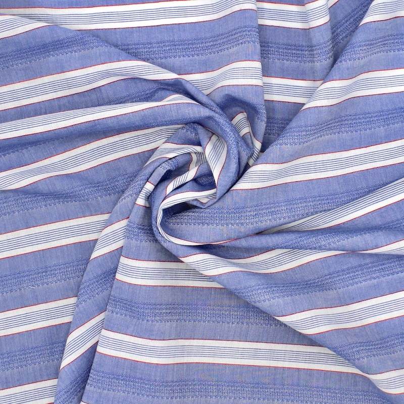 Striped viscose and cotton fabric - denim blue