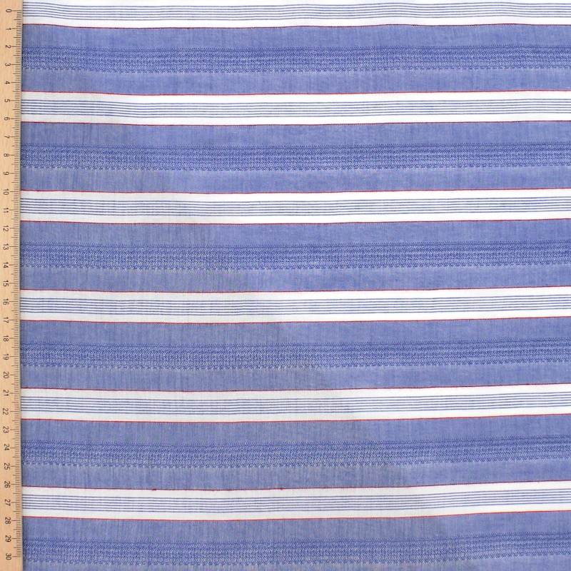 Striped viscose and cotton fabric - denim blue