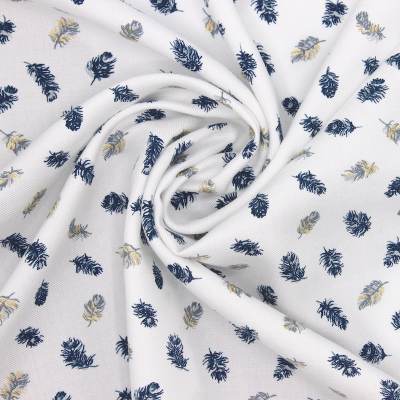 Twill viscose with feather print - white