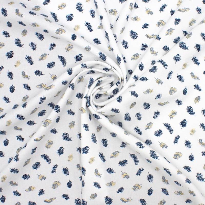 Twill viscose with feather print - white