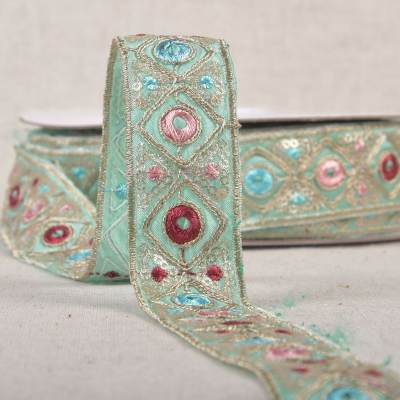 Indian embroidered braid - aqua