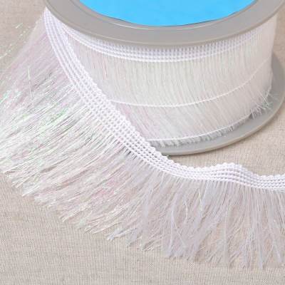 Iridescent fringe ribbon - white