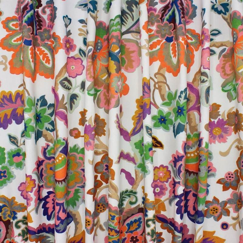 100% cotton fabric with floral print - white