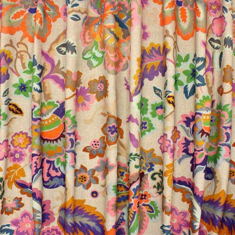 100% cotton fabric with floral print - beige