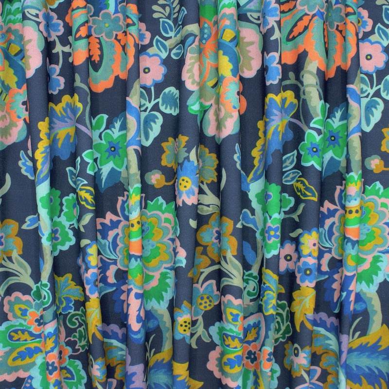 100% cotton fabric with floral print - peacock blue