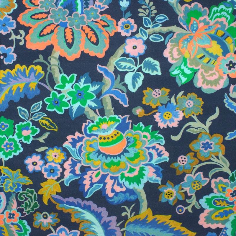 100% cotton fabric with floral print - peacock blue