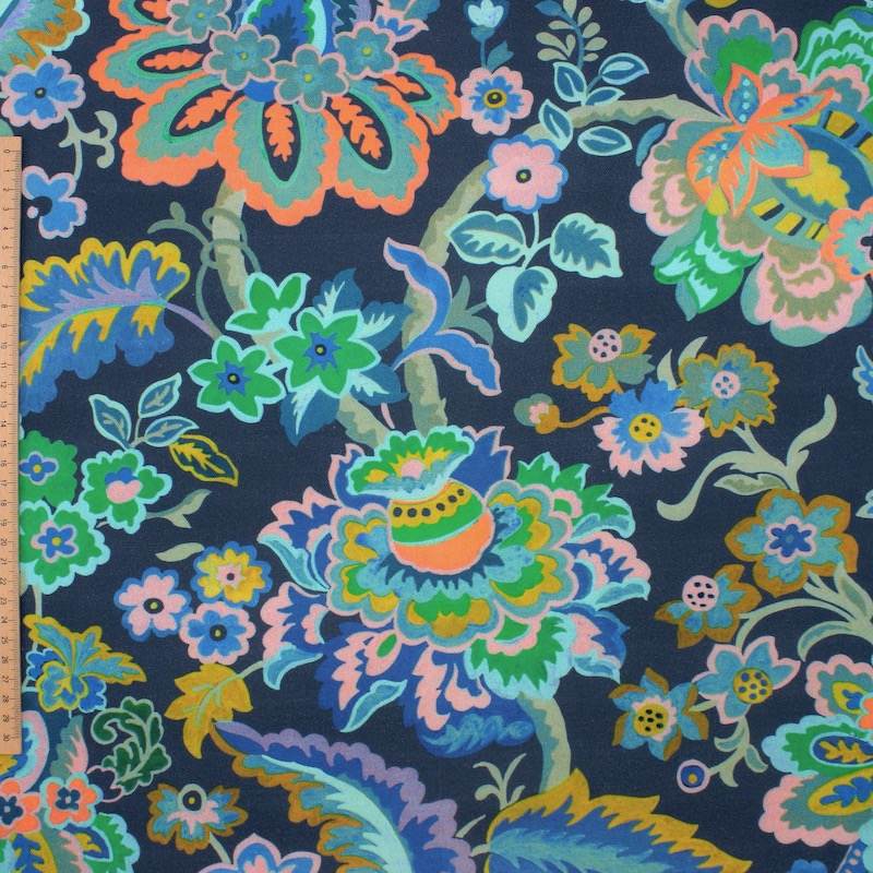 100% cotton fabric with floral print - peacock blue