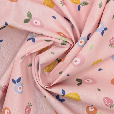 100% cotton fabric with fruit print - pink