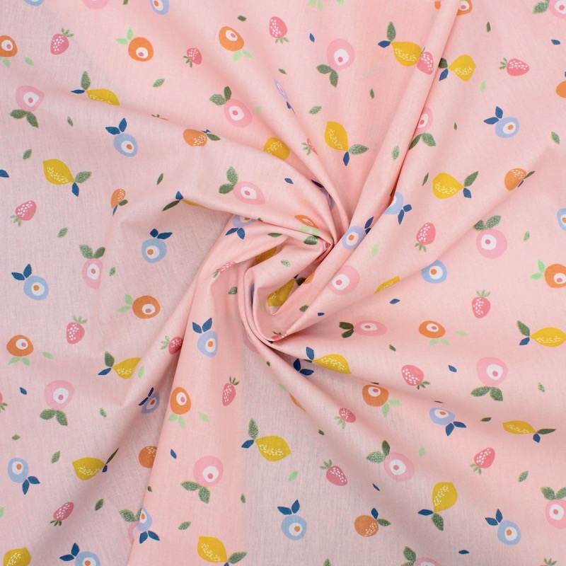 100% cotton fabric with fruit print - pink