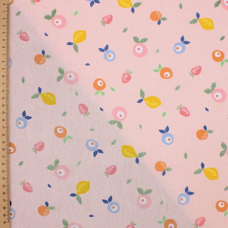 100% cotton fabric with fruit print - pink