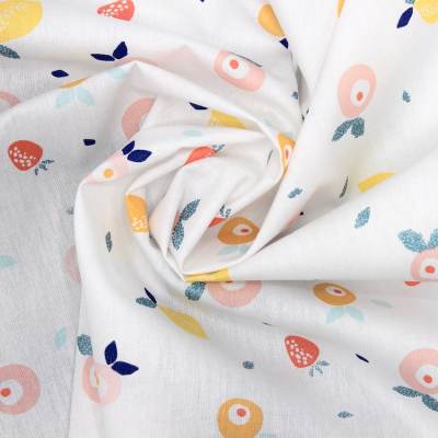 100% cotton fabric with fruit print - white