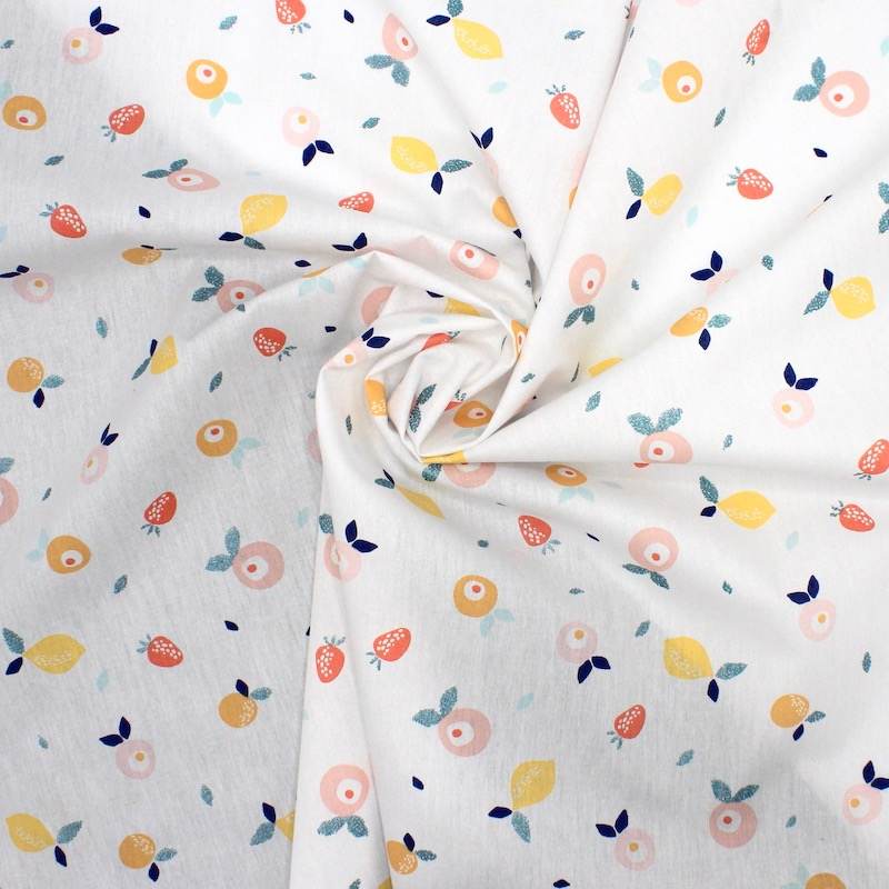 100% cotton fabric with fruit print - white